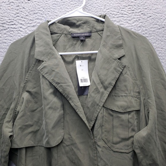 Banana Republic Trench Dress Womens 12 Green Roll Tab Sleeve Belt Waist Notch - Picture 8 of 12